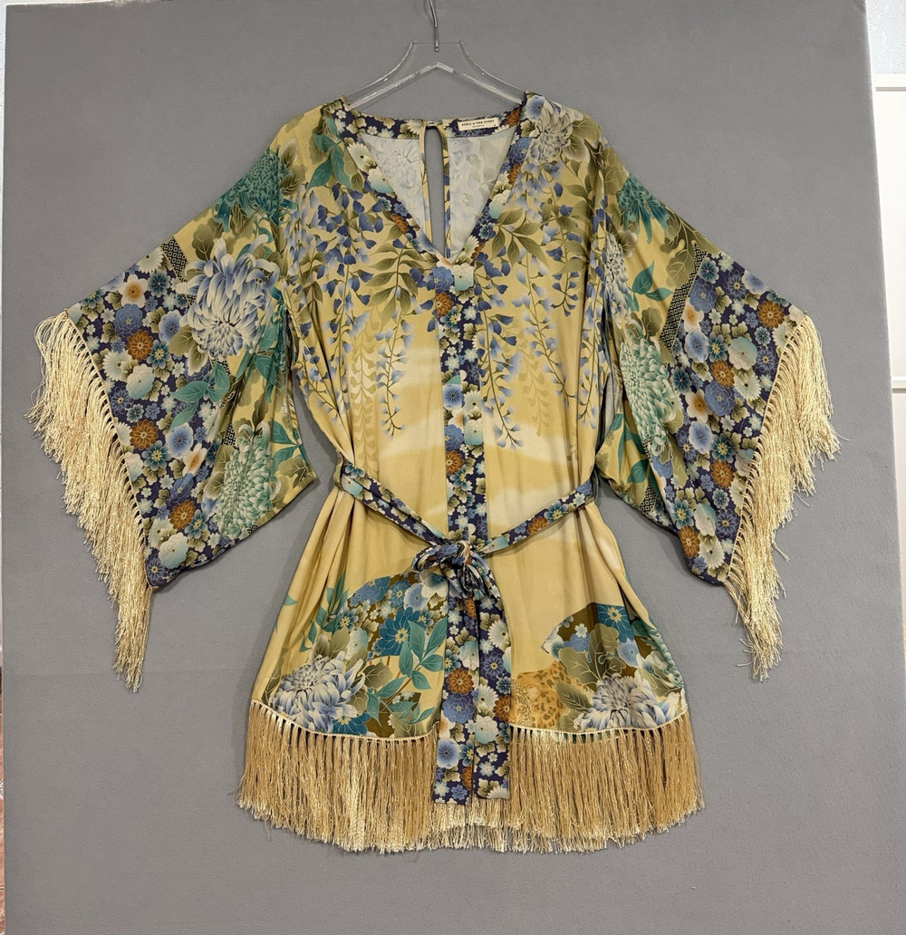 Spell & The Gypsy Collective Dress Medium Yellow Floral Fringe Hem Boho